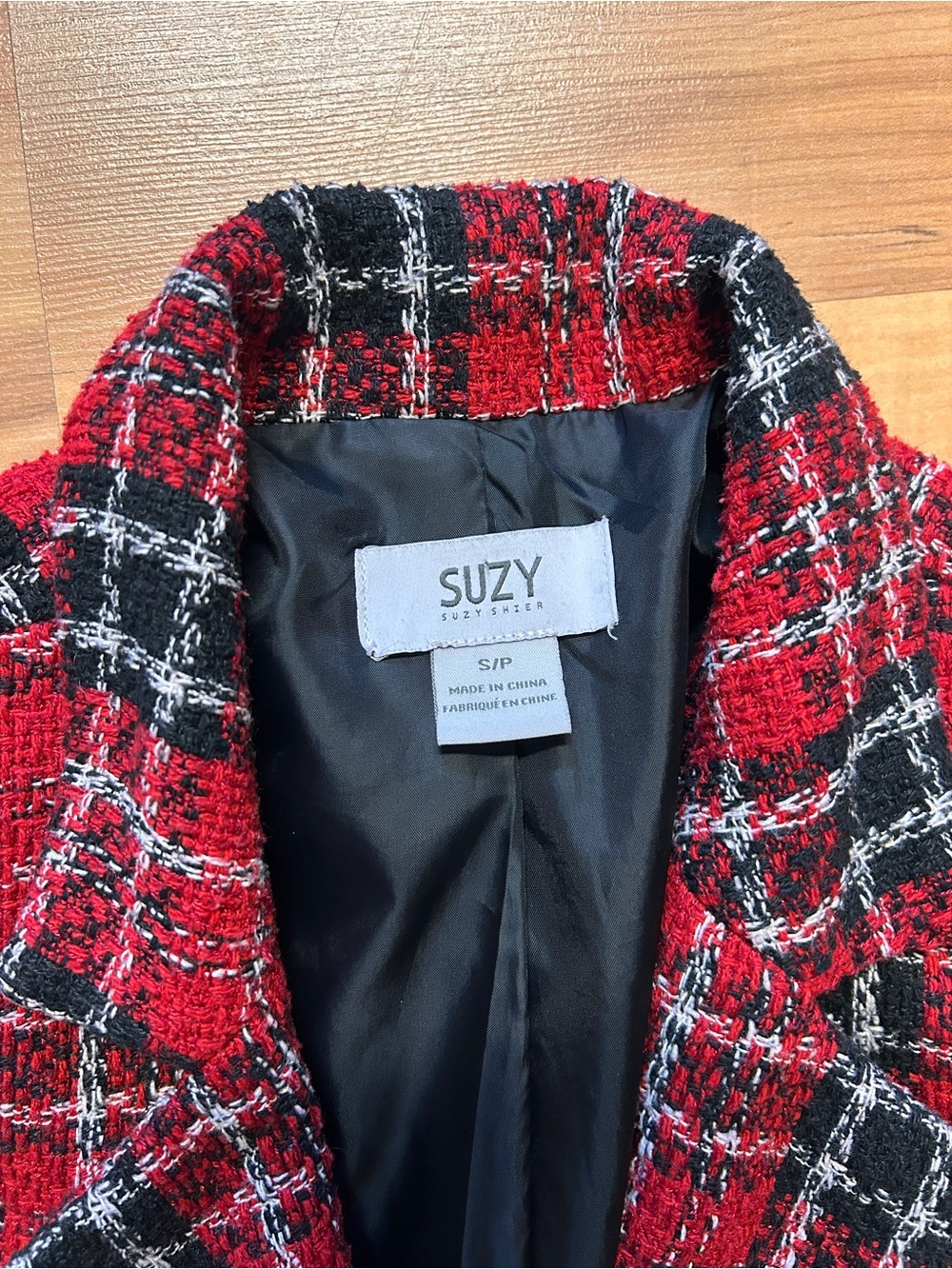 Suzy Shier Red & Black Tweed Blazer